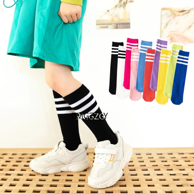Children's Socks autumn girls middle tube pile stockings candy color classic college style football stockings half high tube