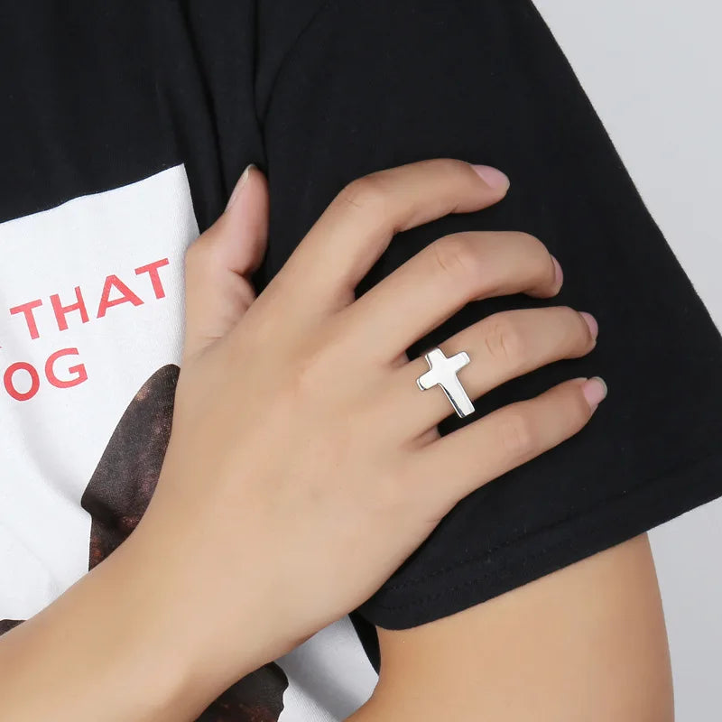 Stainless steel simple cross ring Protestant Christian cross religious ring