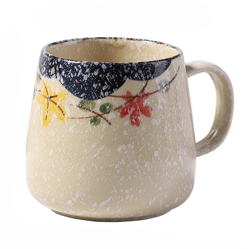 Kiln Change Clay Coffee Mug with Lid and Spoon, Unique Retro Style Ceramic Cups, Creative Gift for Friends, 380ml