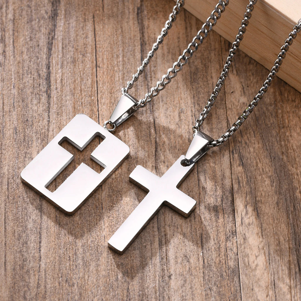 Vnox Minimalist Cross Necklaces Faith Pendant,Simple Stainless Steel Christian Prayer Religious Women Men Jewelry,Car Pendant