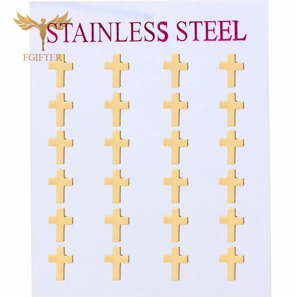 Classic Simple Cross Earrings Stainless Steel Jewelry Accessories Wholesale Christian Jesus Stud Earrings for Unisex Women Mens