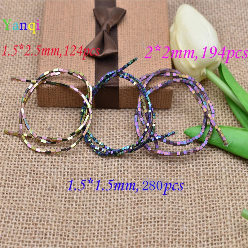 1.5mm Colorful Square Beads 274pcs Natural Stone Beads Hematite Loose Spacer Beads For Jewelry Making DIY Gift Earrings