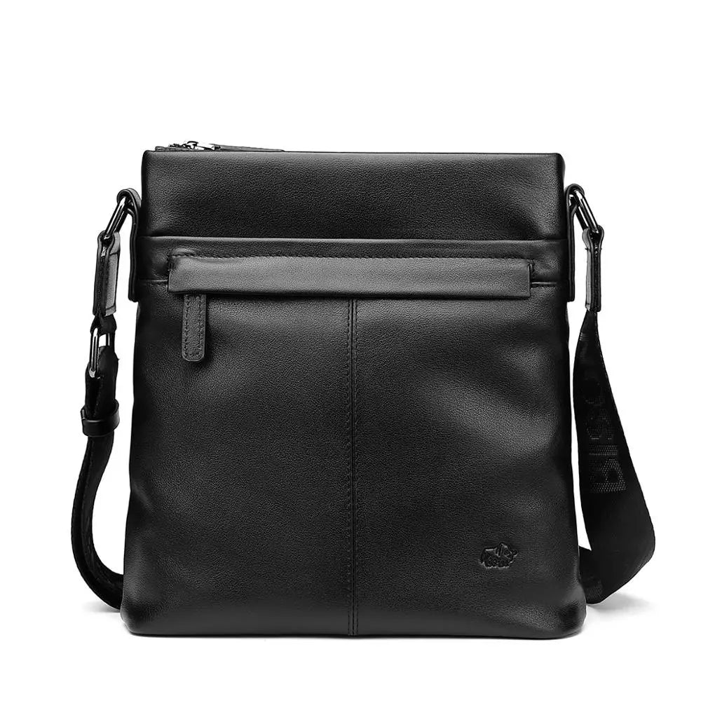 BISON DENIM Soft Genuine Leather Men Shoulder Bag 10.5" Ipad Cowhide Crossbody Bag for Men Casual Work Business Messenger Bag
