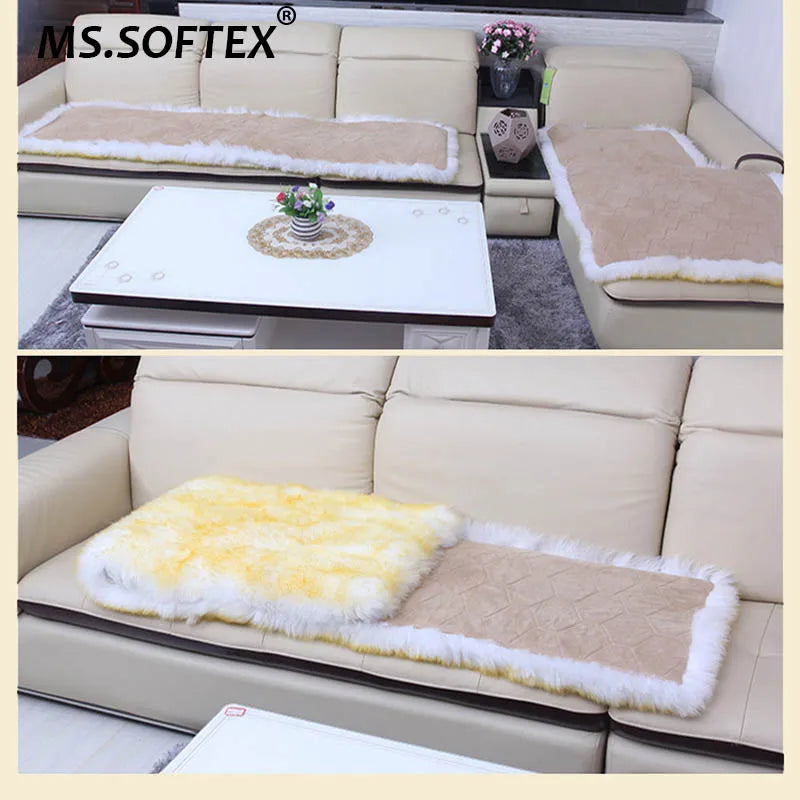 MS.Softex-Natural Sheepskin Sofa Cushion, Australian Sheepskin Floor Rug, Seat Cover, Warm Rug, Long Wool Sofa Cover, Winter