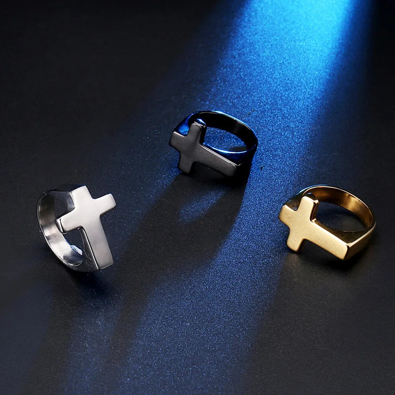 Stainless steel simple cross ring Protestant Christian cross religious ring