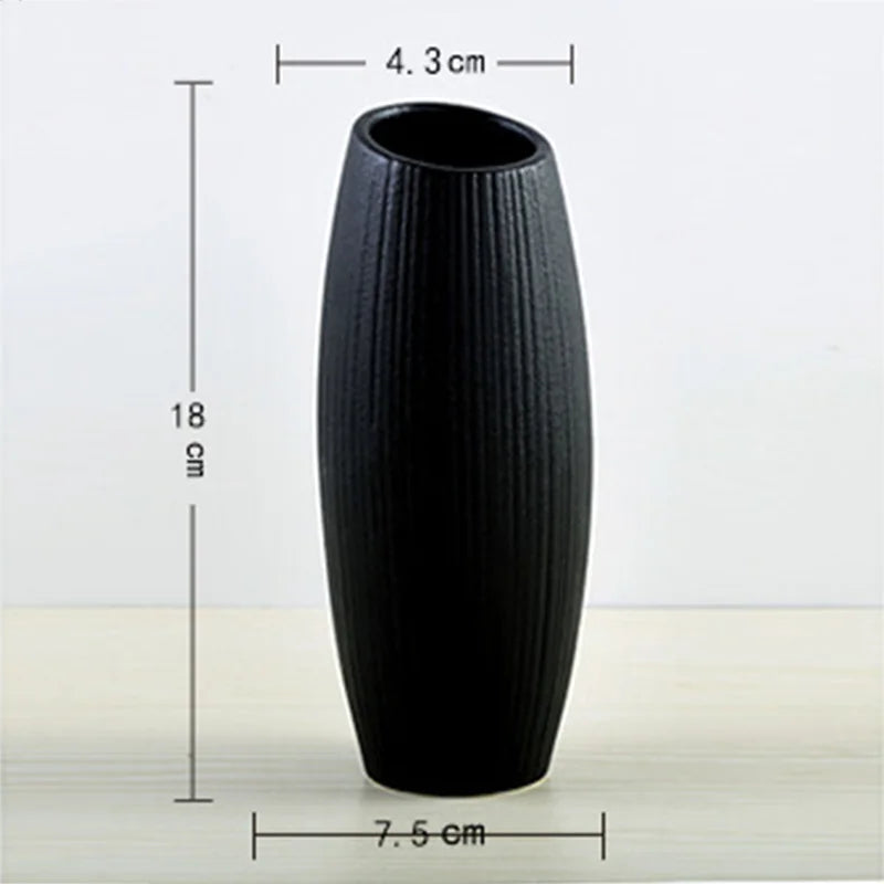 Modern Creative Classic Black Ceramic Vase Retro Vase Container Simple European Handmade Crafts Home Decoration LBS