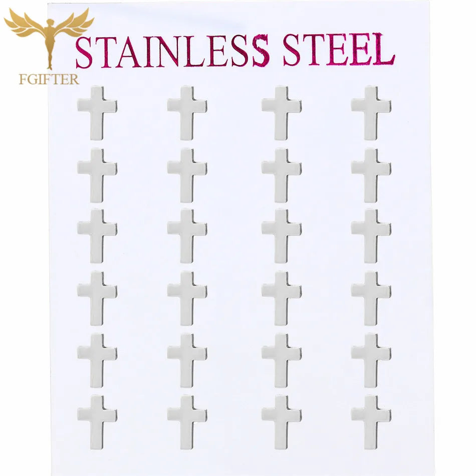 Classic Simple Cross Earrings Stainless Steel Jewelry Accessories Wholesale Christian Jesus Stud Earrings for Unisex Women Mens