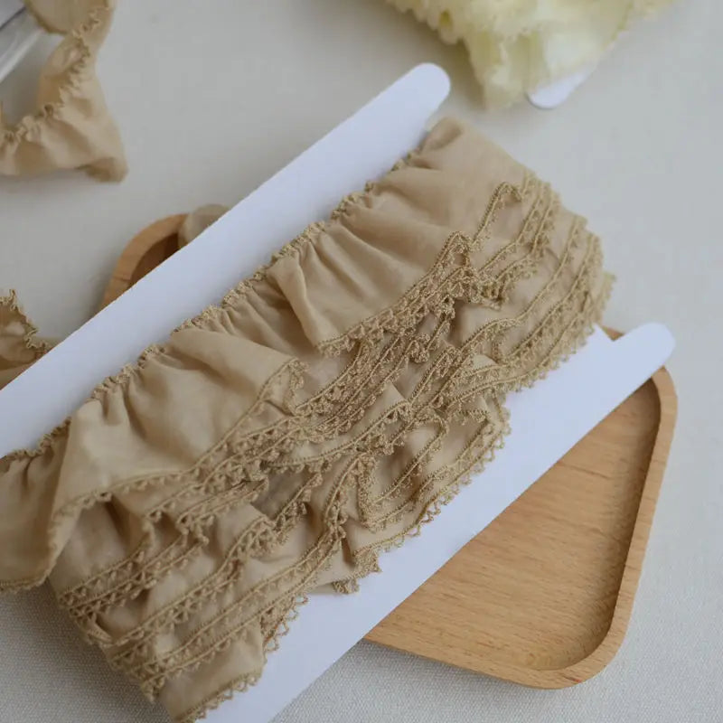 1meter Frilled Cotton Cloth Lace Trim for DIY Crafts Costume Sewing Accessories Yellow White  Cotton Lace Fabric 4.8cm Width
