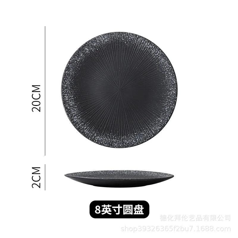 Japanese ceramic striped plate creative steak plate spaghetti plate retro sushi plate restaurant commercial plate