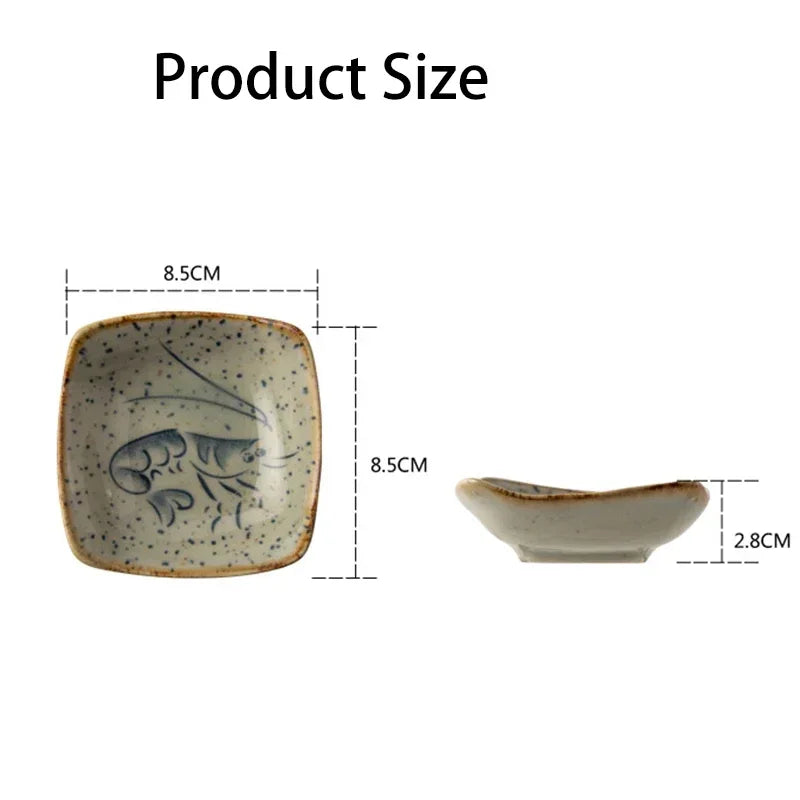 Japanese Cartoon Antique Seasoning Dishes Ceramic Square Plate Creative Cartoon Seafood Sauce Dish Home Kitchen Tableware