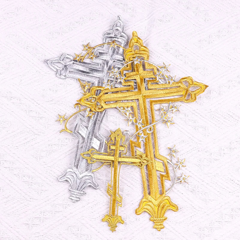 Jesus Cross Embroidery Patch For Clothes Gold Silver Cross Iron On Patches For Clothing Personality Appliques Craft Decoration