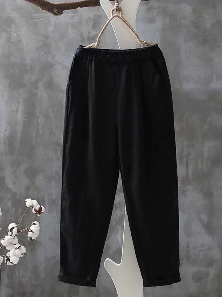 Cotton Linen High Waisted Harun Long Pants Fashion Elegant Women Pants Casual Elegant Loose Pant