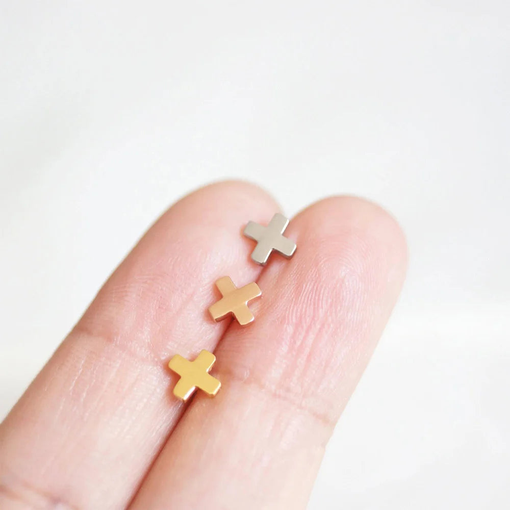 SUNIBI Minimalist Stainless Steel Stud Earrings for Women Small Cross Fashion Trendsetter Lady Earrings Office Girls Jewelry