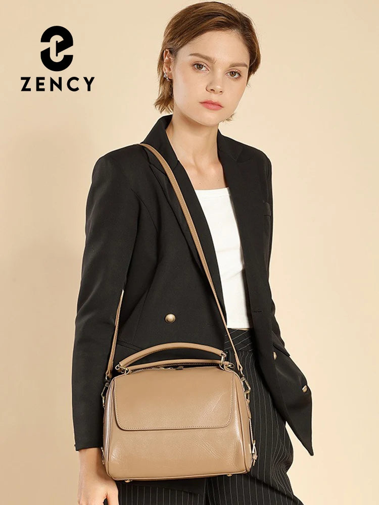 Zency Genuine Leather Women's Handbag Casual Work Tote Bag Luxury Brand Boston Crossbody Satchel For Fashion Girls Sac 2025