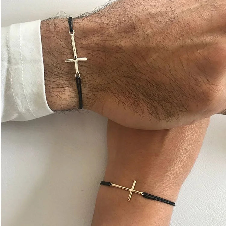 Simple Alloy Cross Wax Rope Couple Bracelet A Pair of Male and Female Hand Ropes  bracelets  jewelry