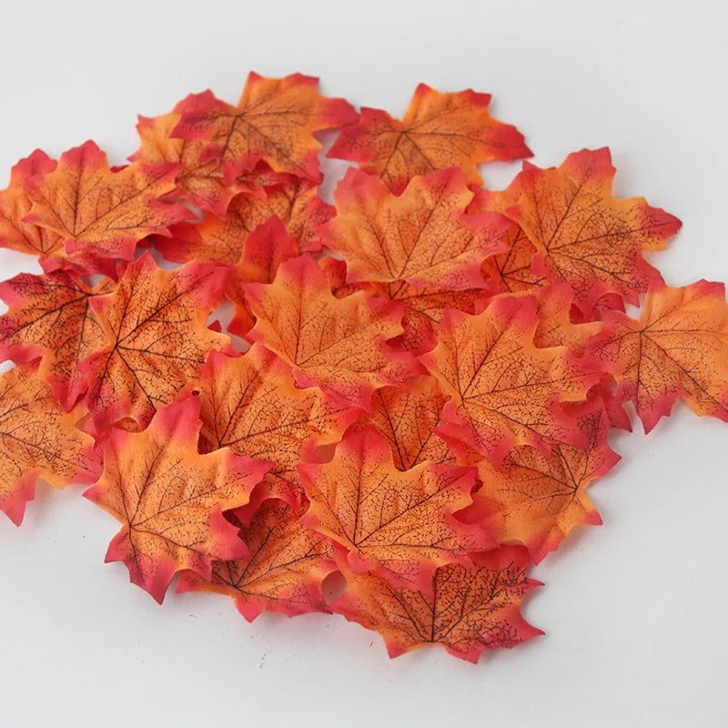 100pcs Artificial Autumn Maple Leaves Thanksgiving Halloween Mixed Fall Colored Leaf Wedding Thanksgiving Day Party Table Decor