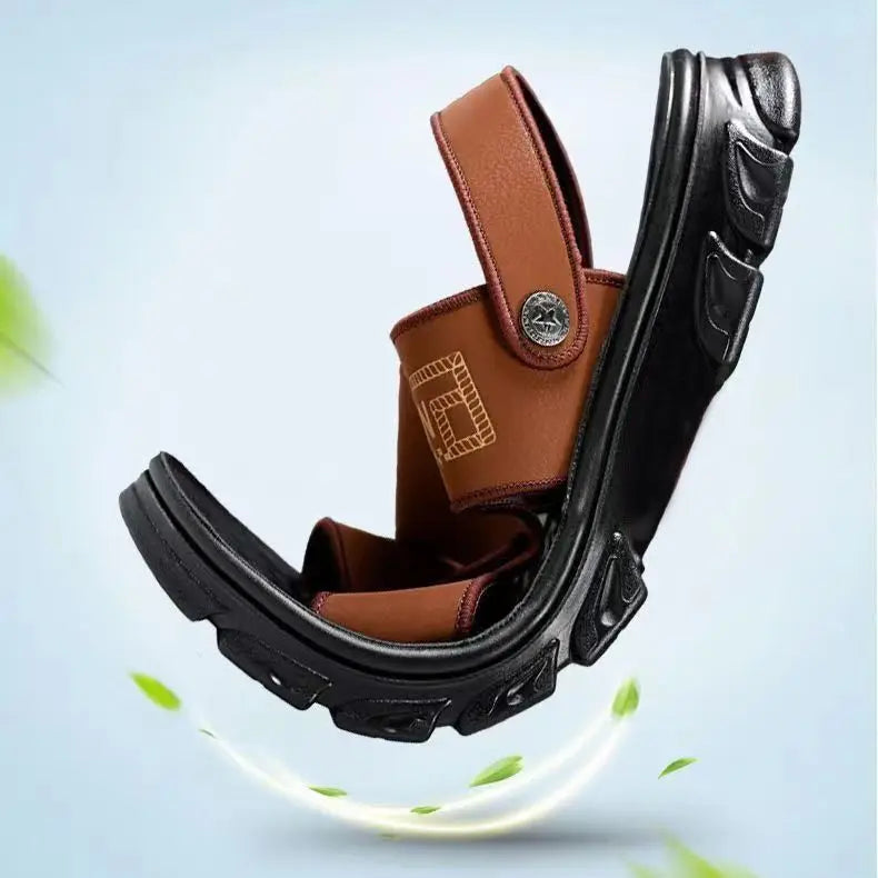 Sandals men's leather thick soled beach sandals for summer wear, non slip and wear-resistant dual-purpose sandals