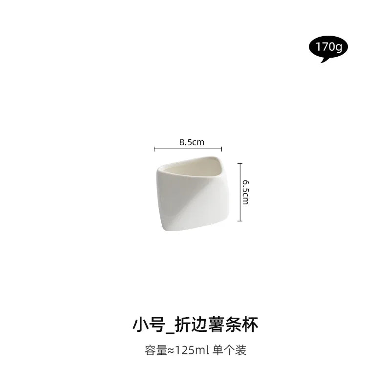 Three-dimensional folded French fries Cup ceramic cooking bowl characteristic hotel tableware snack plate dipping sauce.