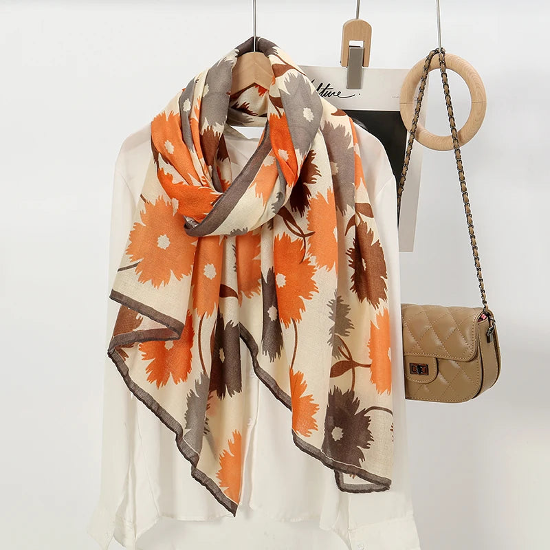 Elegant Floral Cotton Linen Shawls Muslim Hijab Scarf Woman Long Wraps Lady Fashion Soft Headband Islamic Turban Stoles 180*85cm