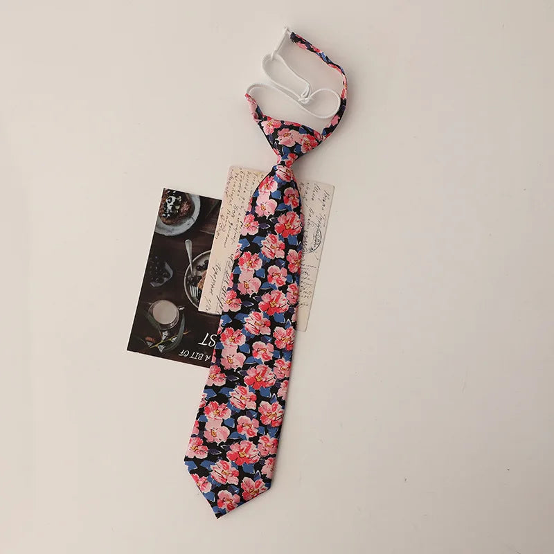 33cm Length Casual Trendy JK Ties Preppy Chic College Girl Short Necktie Polyester Floral Animal Printed Lazy-tie Vintage Cravat