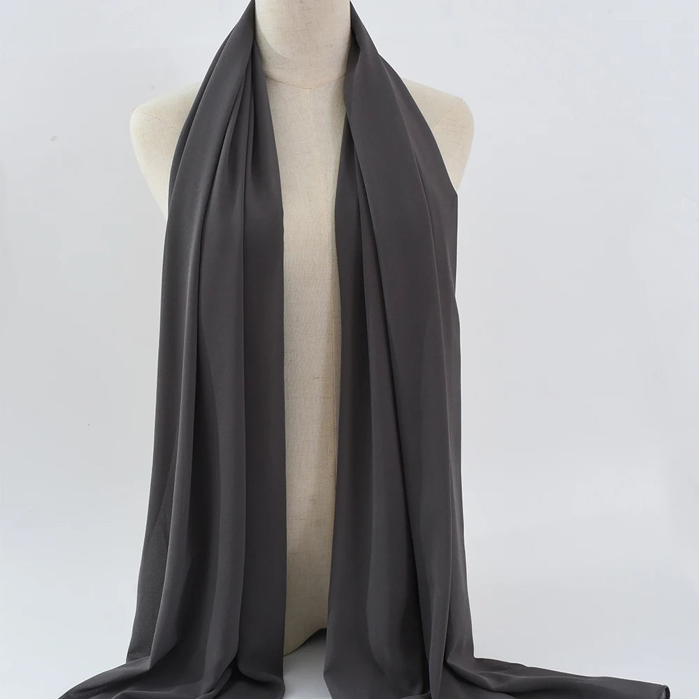 Fashion Pearl Chiffon Hijab Shawls Of Muslim Women Solid Color Head Wraps Scarf For Ladies