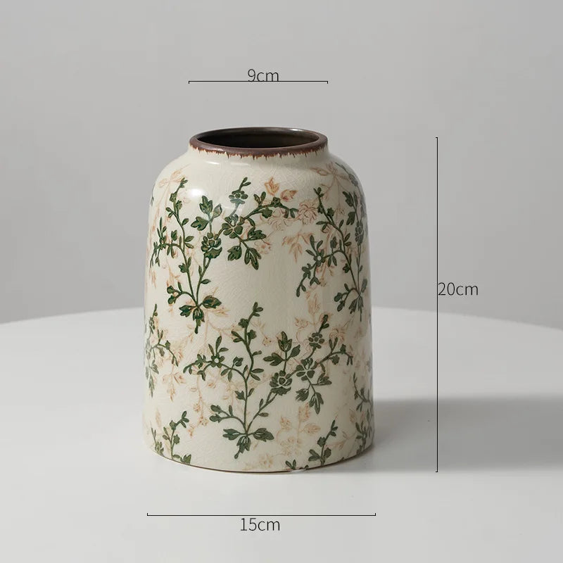 Rustic Country Ice Cracked Milk Pitcher Ceramic Vase Pastoral Scenery Ornament for Flower Arrangement Vintage Decorative Home