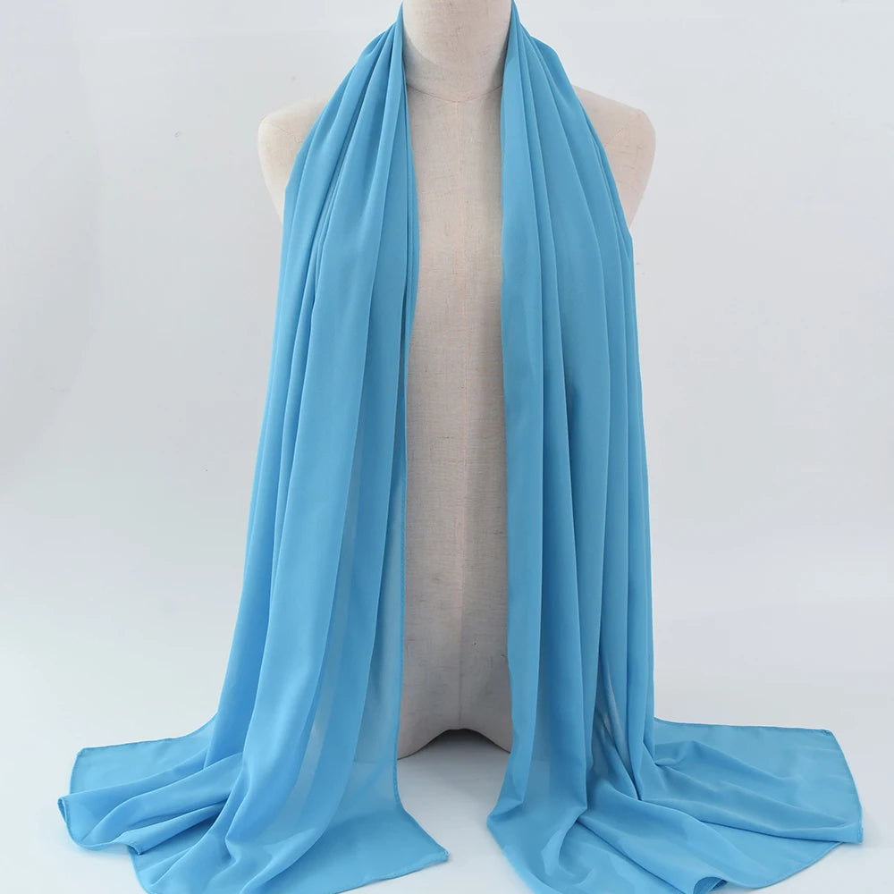 Fashion Pearl Chiffon Hijab Shawls Of Muslim Women Solid Color Head Wraps Scarf For Ladies