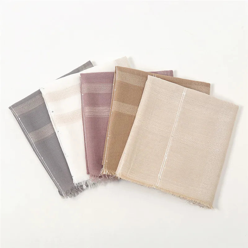 Plain Lurex Glitter Sequin Striped 100% Polyester Fringe Shawl Scarf Lady High Quality Wrap Pashmina Stole Bufandas Muslim Hijab