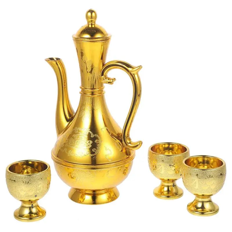 4Pcs European Offering Cup Set Altar Goblet Wine Pot Combination Buddhist Supply Vintage Enshrine Glass Traditional Sacrifice