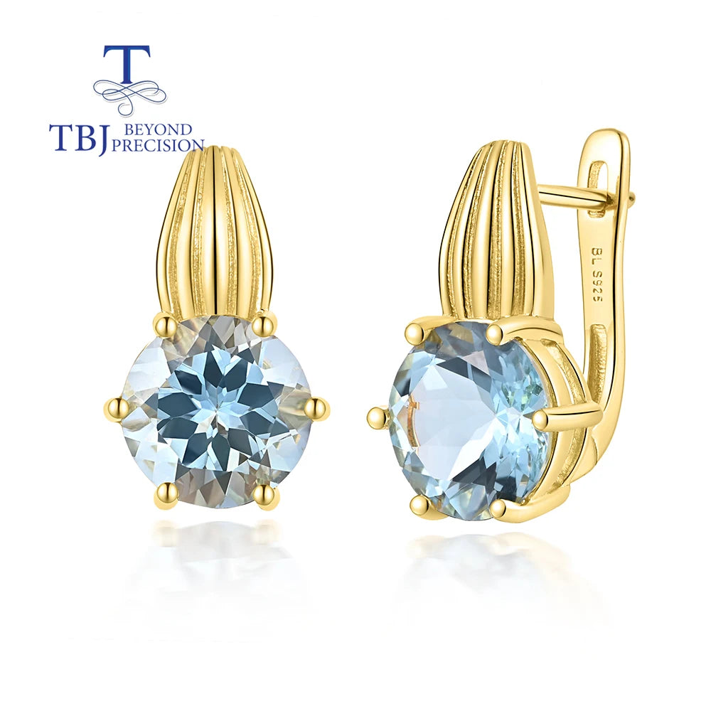 Vintage design natural sky blue Topaz earrings for women 925 sterling silver fashion jewelry daily wear