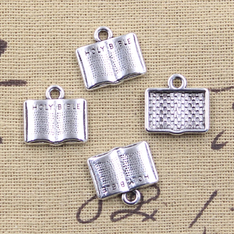 20pcs Charms Book Holy Bible 15x15mm Antique Silver Color Pendants DIY Crafts Making Findings Handmade Tibetan Jewelry