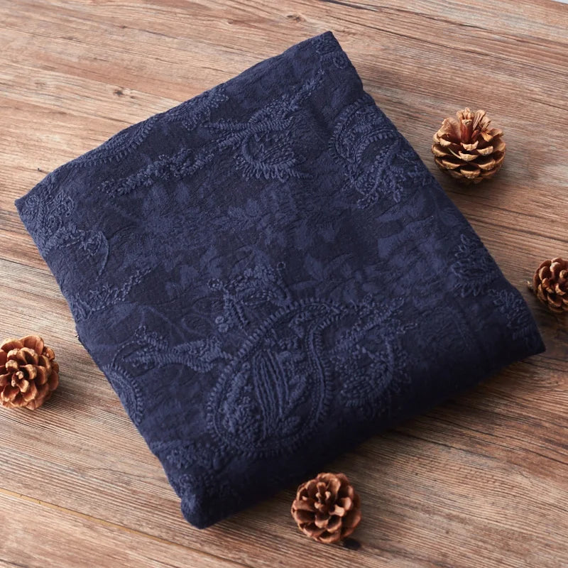 Quality cotton and linen fabric Jacquard embroidery tissu robe  one-piece dress clothes material