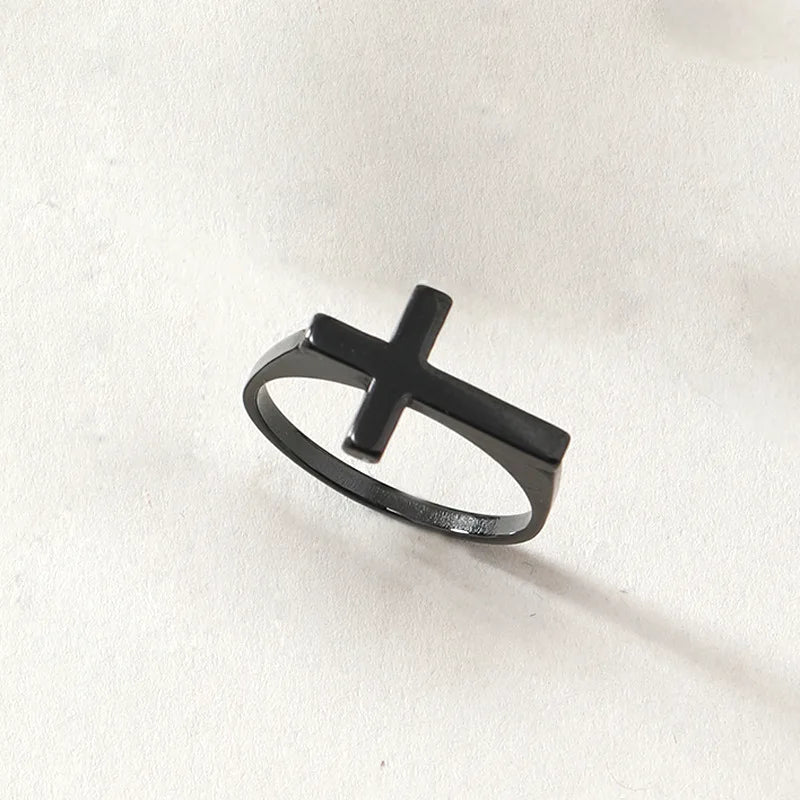 Simple Classic Thin Cross Ring For Men Women Stainless Steel Punk Gothic Ring Unisex Accessories Designer Jewelry Christian Gift