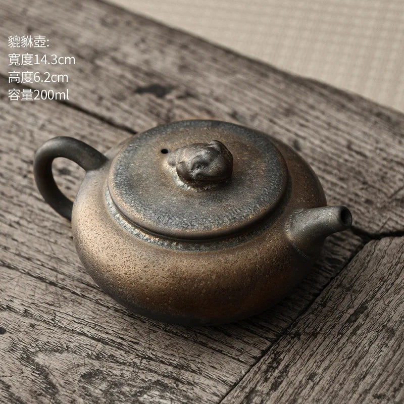 Japanese Style Coarse Pottery Teapot Single Pot Kiln Gilded Rust Glazed Ceramic Drinkware