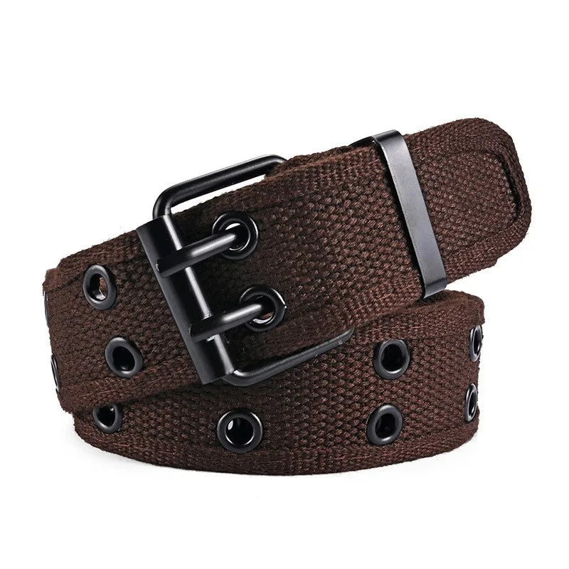 2023New Men's Double Row Needle Buckle Woven Belt Women's Belt Leisure Sports Outdoor Work Belt with Cargo Pants Jeans Belt