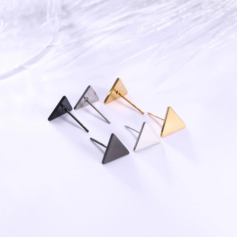 Skyrim Heart Stud Earrings Women Girls Stainless Steel Rectangle Oval Triangle Geometric Earring Minimalist Trend Jewelry Gifts