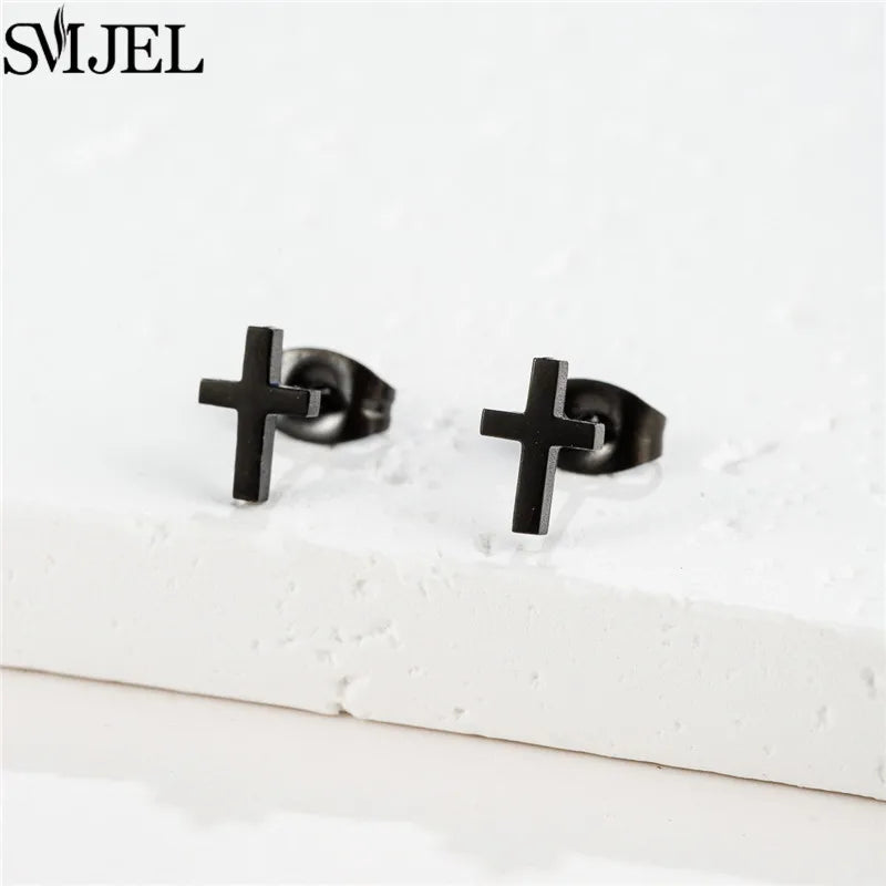 Simple Big Cross Earrings Brinco Stainless Steel Mini Stud Earring for Women Punk Crucifix Cartilage Tragus Ear Piercing Jewelry