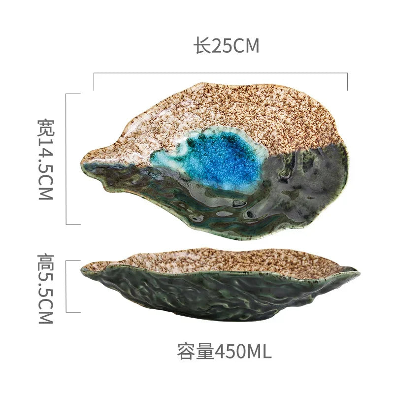 Japanese Restaurant Retro Creative Ceramic Kiln Change Tableware Sushi Sashimi Plate Cold Dish Small Dish Oyster Shell Tableware