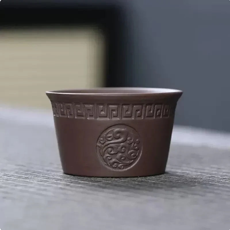 Chinese Hand Carving Purple Clay Teacup Outdoors Portable Tea Bowl Home Master Cup Traditional Zisha Tea Cup Home Drinkware