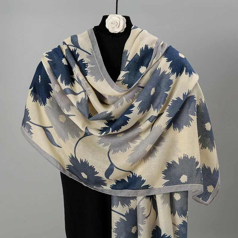 Elegant Floral Cotton Linen Shawls Muslim Hijab Scarf Woman Long Wraps Lady Fashion Soft Headband Islamic Turban Stoles 180*85cm