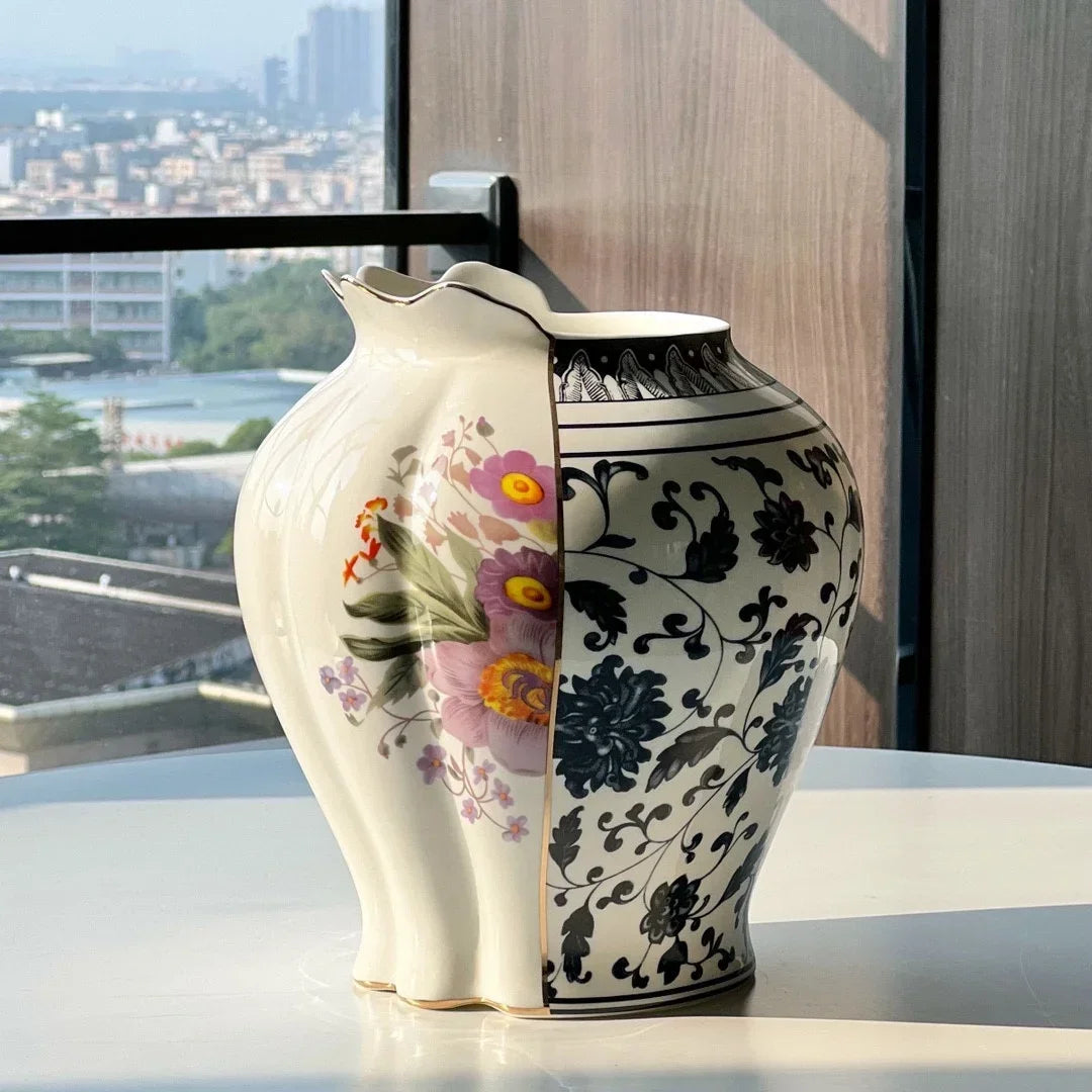 Latest Fashionable and Versatile High End Taste Chinese Western Combination Ceramic Vase Living Room Decoration