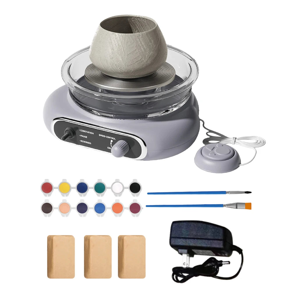 Mini Pottery Wheel Kit Pottery Clay Art 4.7" Turntable Electric Pottery Wheel Detachable Cleaning for Home DIY Ceramic Work