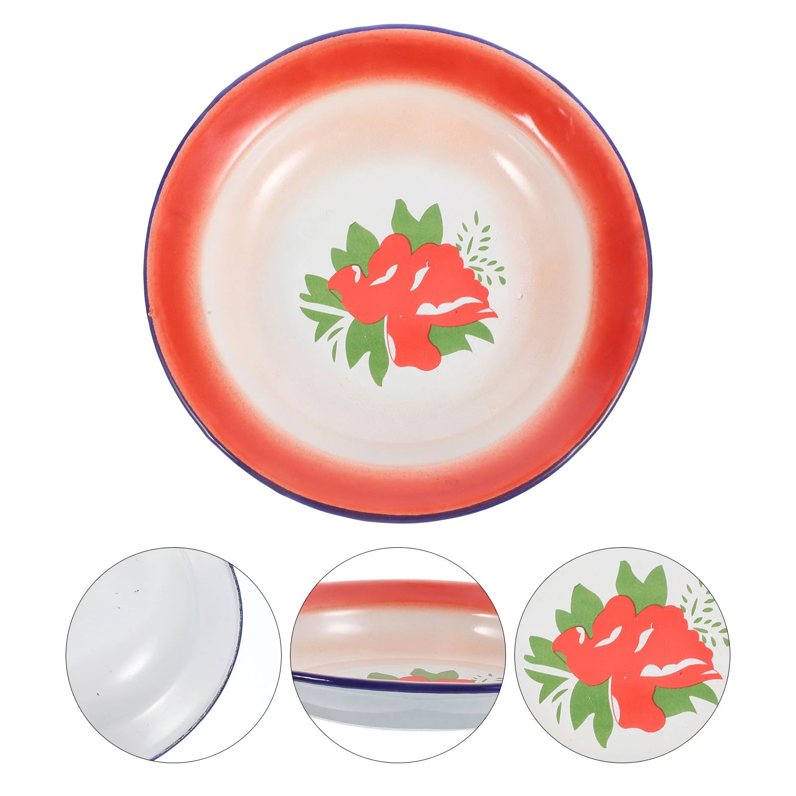3 Pcs Vintage Enamel Plate Food Dish Pizza Serving Tray Snack Plates Salad Camping Condiment Containers Fruit Platter