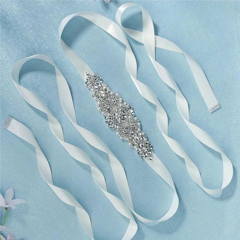 Silver Crystal Bridal Sash For Women Elegant Wedding Dress Belt With Stones New Rhinestone Pearl Bridal Belt Dresses Accessories