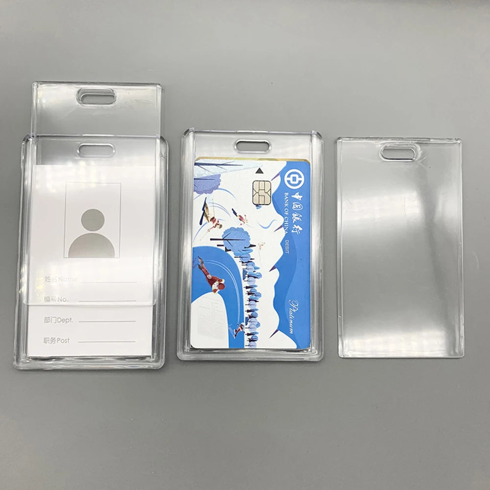 Transparent Acrylic Card Cover Case Lanyard Badge Holder Sliding Company Office Staff Employee ID Name Tag Pass Bus Card Sleeve
