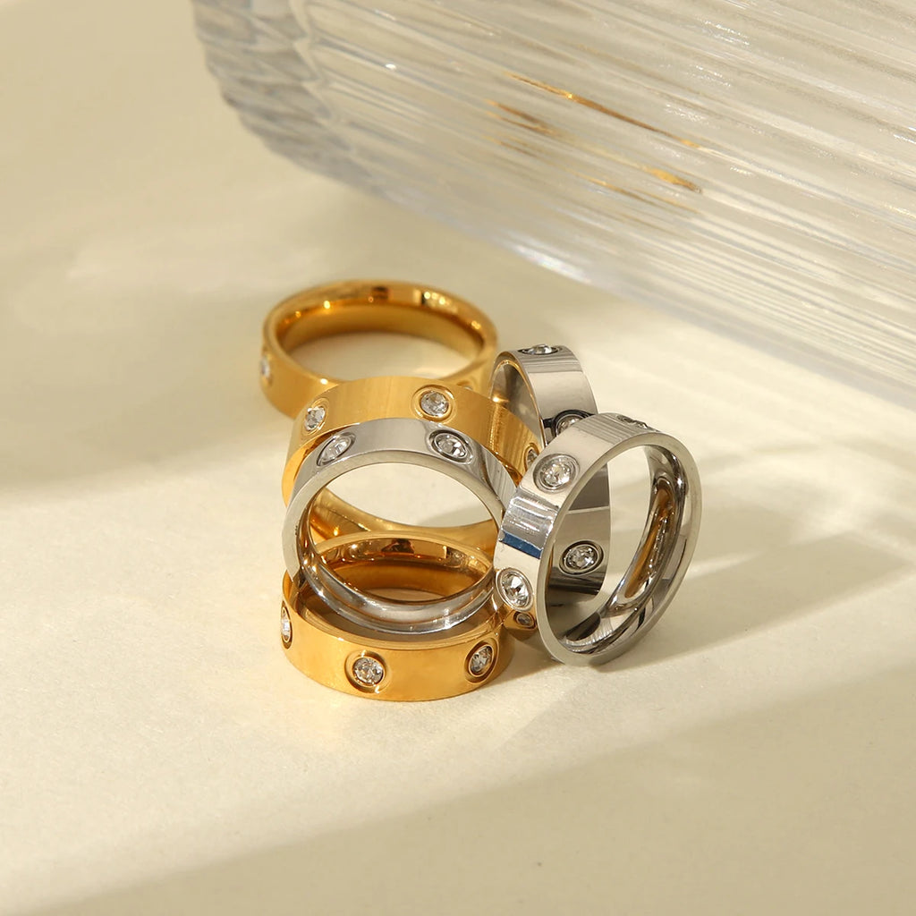 Minimalist Korean Stainless Steel Ring For Woman Man Cubic Zirconia Simple Round Circle Ladies Wedding Engagement Jewellery Gift
