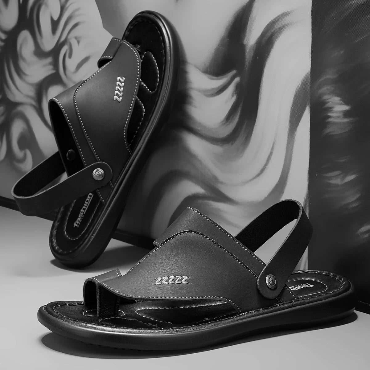 Beach Shoes Summer New Genuine Leather Men's Sandals Casual Breathable Non-Slip Dual-Use Flip-Flops Slippers