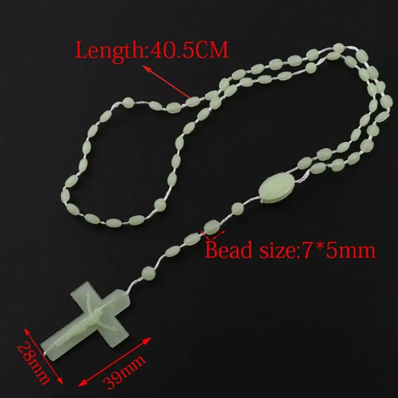 8 Colors Plastic Noctilucent Necklace Rosary Beads Luminous Necklace Catholicism Prayer Religious Jewelry for Daily Wear