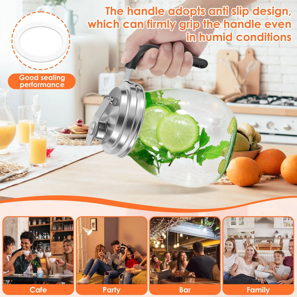 2PCS Pitcher Flip Cap Mason Jar Pour Spout Lid for Wide Mouth Mason Jars Mason Jar Airtight Handle Lid Leak Proof Seal Cover