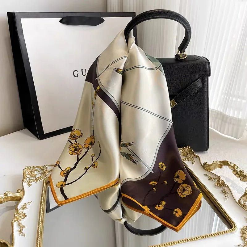 Head Scarf Women Luxury Brand Square 70*70cm Silk Foulard Satin Bandana Cheveux Soft Neckerchief Hijab Hair Scarves For Ladies